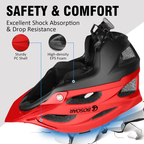 Miniatura 3 de Casco de bicicleta de montaña Bosoar, casco de ciclismo para adultos con soporte para cámara y visera desmontable para hombres, mujeres y jóvenes