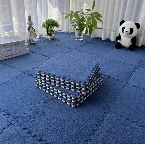 Miniatura 11 de 12 piezas de baldosas de alfombra de espuma entrelazadas para niños con borde, cuadrados gruesos de alfombra de felpa, tapetes de juego para el Negro