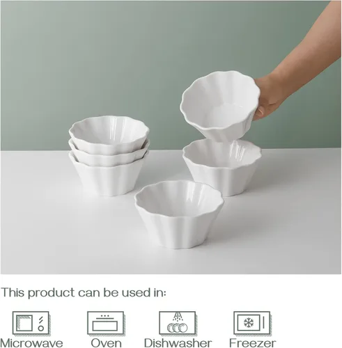 Miniatura 8 de DOWAN Ramekins - Juego de 6 recipientes aptos para horno, 8 onzas, moldes de porcelana Creme Brulee para hornear, tazas de natillas