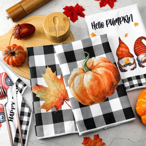 Miniatura 3 de Sratte 4 piezas de toallas de cocina de Acción de Gracias, toallas de mano de otoño 16 x 24 pulgadas, paño de cocina de calabaza, gnomo de otoño