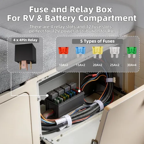 Miniatura 3 de DaierTek Caja de relé de fusibles impermeable de 12 V, fusibles ATO/ATC y bloque de relé de 4 vías con arnés precableado para marina, automóvil