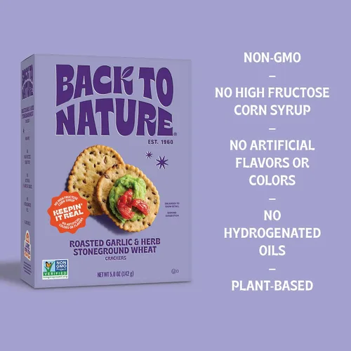 Miniatura 6 de Back to Nature - Galletas de trigo Stoneground - Ajo y hierbas - Ingredientes reales como trigo de grano entero, semillas de lino y sal marina - Sin