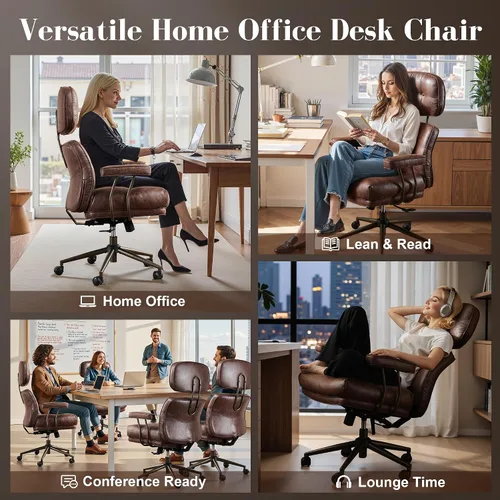 Miniatura 7 de Silla ergonómica de escritorio de oficina en casa, silla giratoria de 360° con inclinación y altura ajustable con cojín grueso y reposabrazos