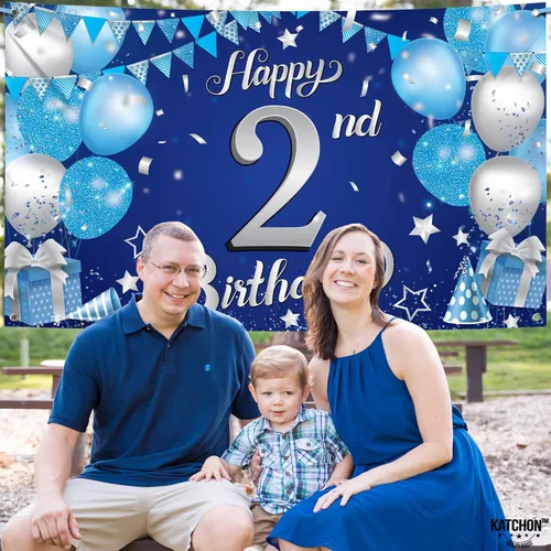 Miniatura 6 de KatchOn, Cartel azul de feliz cumpleaños número 2, Xtralarge, 72 x 44 pulgadas, decoraciones de segundo cumpleaños para niños y niñas, pancarta