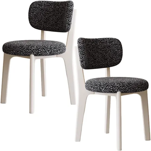 Miniatura 9 de YVYKFZD Solid Wood Dining Chairs, Fabric Dining Room Chair Set of 2/4/6, Upholstered Kitchen Chairs with Curved Backrest, Armless Living Room Chair