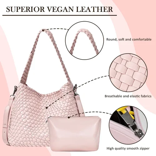 Miniatura 2 de Woven Bag for Women, Vegan Leather Tote Bag Retro Handbag, Handmade Large Shoulder Bags Crossbody Bags Summer Beach Purse