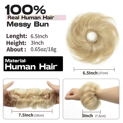 Miniatura 6 de Moño de Cabello Humano 100%, Moño Desordenado Pieza de Cabello Extensiones de Cabello Humano Real Moño de Cabello Rizado Natural Piezas de Cabello
