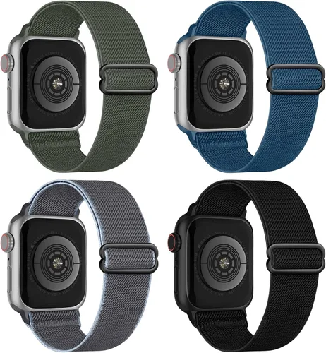 Miniatura 40 de Paquete de 4 correas elásticas Solo Loop compatibles con Apple Watch de 1.496 pulgadas, 1.575 pulgadas, 1.614 pulgadas, 1.654 pulgadas, 1.732