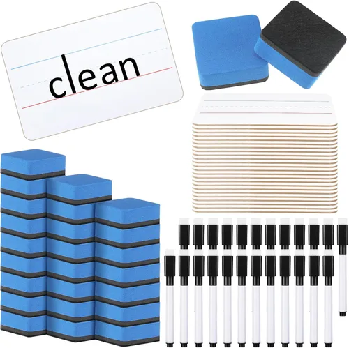 Miniatura 9 de Colarr 6 juegos de mini pizarras blancas de 6 x 9 pulgadas, paquete de aula incluye pequeños marcadores de pizarra blanca de dos caras, borradores