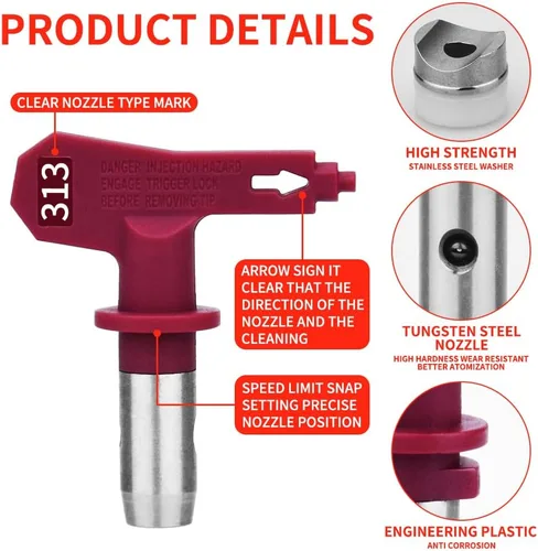 Miniatura 4 de Juego de 10 accesorios de pistola pulverizadora de pintura sin aire equipado con 2 varillas de extensión, 6 puntas de pulverización y 2 asientos