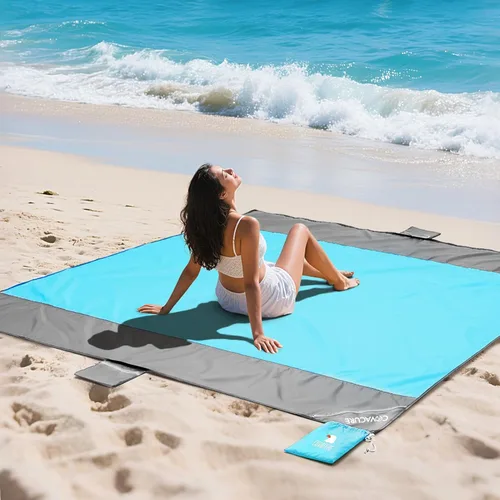 covacure Manta de playa extra grande a prueba de arena, impermeable, 108 x 85 pulgadas para 7-8 adultos, alfombrilla de playa portátil de gran
