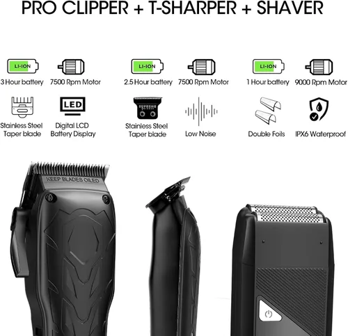 Miniatura 5 de QREEYX Cortadora de pelo para hombres profesionales, recortadora de barba de 7500 rpm, máquina de afeitar eléctrica IPX6 impermeable, kit de corte