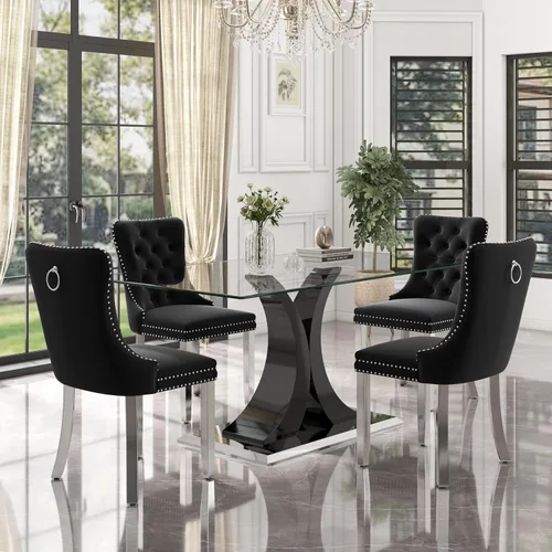 Miniatura 54 de Moderno juego de comedor de cristal de lujo para 6, 63 pulgadas, juego de vajilla rectangular minimalista grande para 6, juego de mesa de cocina