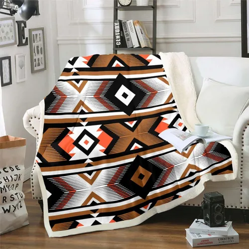Miniatura 8 de Manta Decorativa Tribal Boho Azteca para Hombres y Mujeres, Manta de Vellón Étnica Bohemia Negro y Blanco de 50"X60", Manta Sherpa del Suroeste