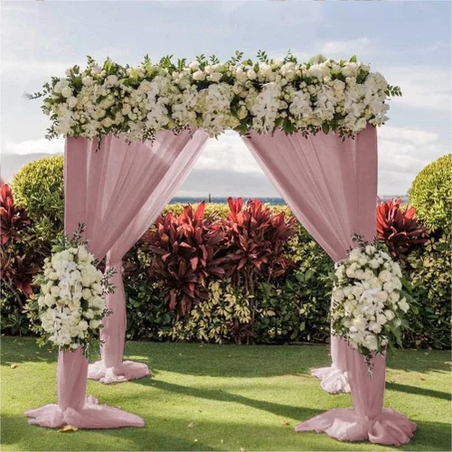 Miniatura 5 de LINXTAR Tela de Cortinaje para Arco de Boda 2 Paneles 30'' x 18FT Rosa Empolvado Gasa Chiffon Transparente Cortinaje de Arco para Cabina de Fotos