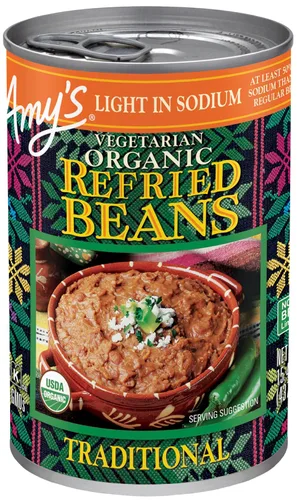 Amy's Frijoles refritos orgánicos enlatados, frijoles tradicionales ligeros en sodio, veganos sin gluten y vegetarianos, 15.4 onzas (paquete de 12)