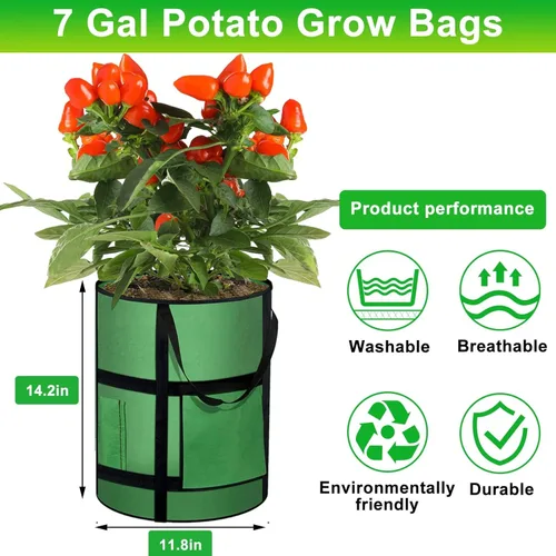 Miniatura 3 de MEKOLIFE Bolsas de cultivo de patatas de 7 galones con ventana de visualización, macetas de jardín de plantación de 300G de tela no tejida, asas