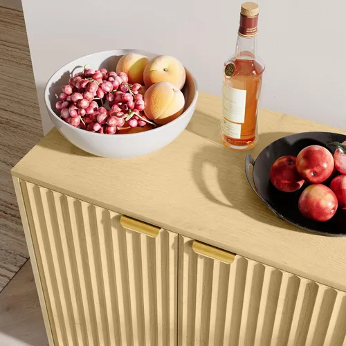 Miniatura 9 de HOMCOM Aparador de buffet con almacenamiento, mesa de buffet moderna acanalada de 55 pulgadas, gabinete de consola de barra de café con 2 estantes