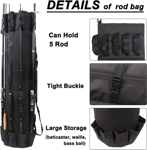 Miniatura 2 de Bolsa de caña de pescar multifunción - Funda impermeable para carrete de caña, bolsa de transporte de lona duradera, gran regalo de almacenamiento