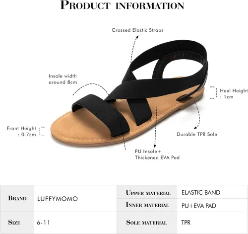Miniatura 5 de Luffymomo Sandalias planas con correa elástica para mujer, zapatos clásicos de verano con punta abierta