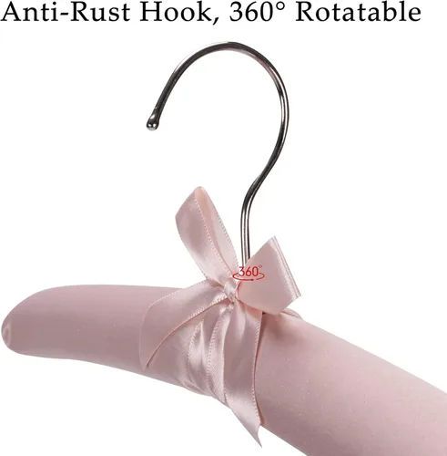Miniatura 3 de NEOVIVA Perchas acolchadas de satén antideslizantes de 15 pulgadas para mujer, perchas acolchadas de satén rosa para ropa de mujer, sin bultos