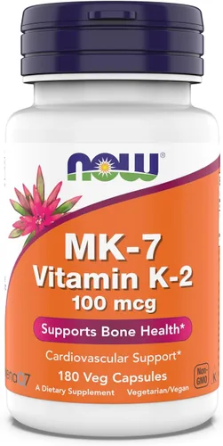 Now Supplements, MK-7 Vitamina K-2 100 mcg, Apoyo Cardiovascular*, Apoya la salud ósea*, 180 cápsulas vegetales