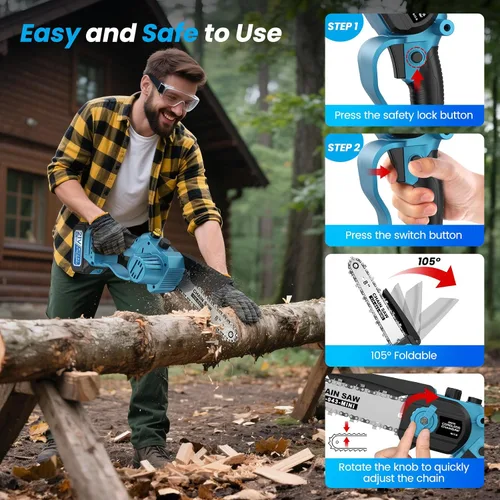 Miniatura 6 de Mini motosierra inalámbrica, de 8 pulgadas y 6 pulgadas con 2 baterías de 4000 mAh, motosierra de mano alimentada por batería para árboles, cortador
