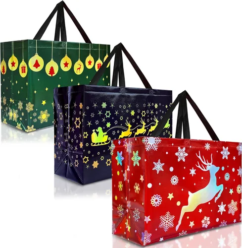 Miniatura 24 de Nush Nush Bolsas de regalo negras y doradas de tamaño mediano, juego de 12 bolsas de regalo reutilizables con asa