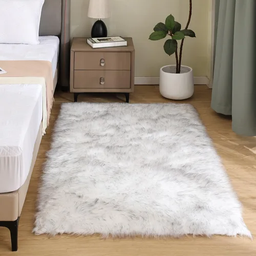 Miniatura 103 de Latepis - Tapete rectangular de piel sintética tipo lana de oveja suave, esponjosa y lavable para sala de estar, dormitorio, sala de juegos o Blanco