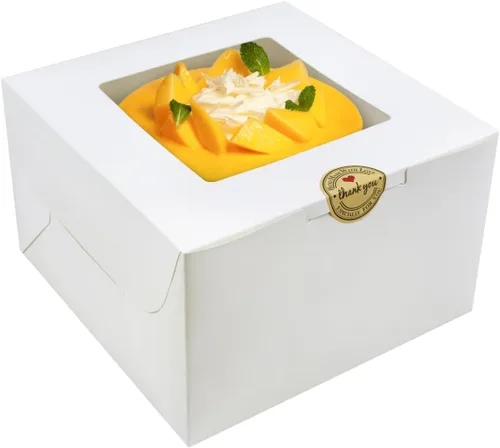 SmilerSmile 24 cajas para pasteles de 10 x 10 x 5 pulgadas, cajas cuadradas blancas para panadería con ventana, cajas de pastelería para pasteles,