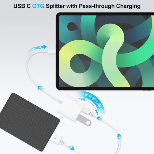 Miniatura 3 de Cable USB C a USB OTG y adaptador de cargador para iPhone 17 Pro Max 16e 16 15 Samsung Galaxy S26 S25 S24 S23 S22 USB C OTG Splitter Adaptador