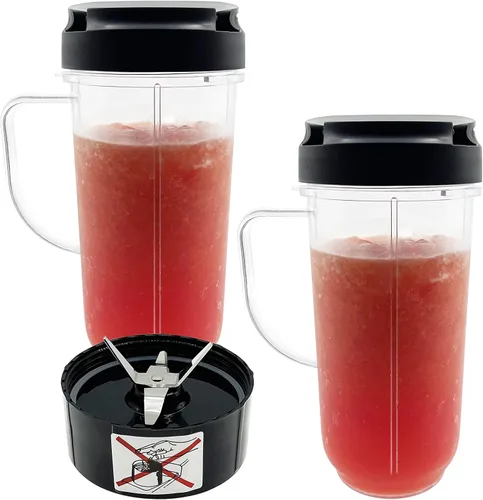 Blender - Paquete de 2 tazas altas de 22 onzas con tapas abatibles para llevar y hoja cruzada con juntas, piezas de repuesto compatibles con
