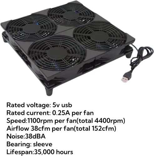 Miniatura 5 de Ventilador de refrigeración USB silencioso de 5 V de 4.724 in x 4 con cable de 47.244 in, refrigeración de flujo de aire grande de 152 CFM