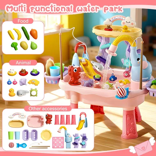 Miniatura 4 de 2027 Upgraded Toddlers 1-3 Water Table with Electric Pump, Kids Water Table with Faucet Play Food Accessories Fishing Toy, Kitchen Play Sink Toys