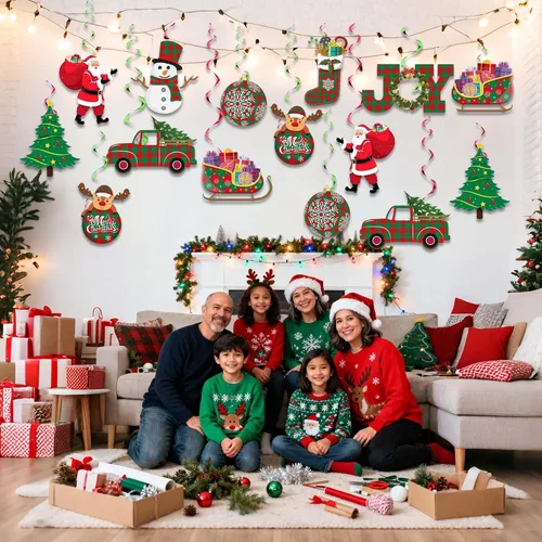 Miniatura 7 de 36 piezas de decoraciones navideñas de bricolaje, remolinos colgantes de Papá Noel, bolas de Navidad, remolinos de techo de Navidad