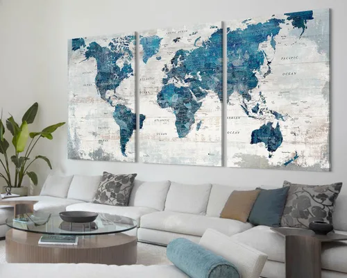 Miniatura 4 de Decoración de pared de oficina, arte de pared grande para sala de estar, lienzo, mapas del mundo, obras de arte enmarcadas para paredes, pinturas