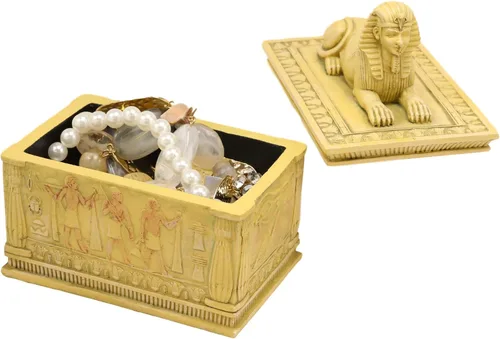 Miniatura 7 de Ebros - Caja rectangular decorativa con acabado arenisca de 4.25 pulgadas de largo, monumento clásico de Egipto, androesfinge con deidades