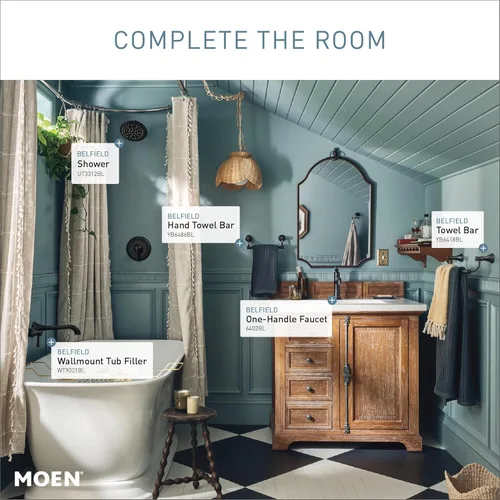 Miniatura 4 de Moen Belfield 6402BL - Grifo de lavabo de baño con una manija color negro mate con montaje de drenaje y placa opcional, 6402BL