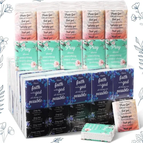 Lincia Paquete de 120 pañuelos faciales con versículos bíblicos cristianos a granel de 3 capas, suministros para fiestas, bolsillo individual,
