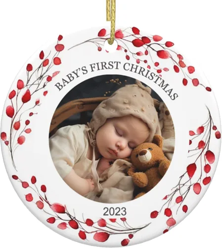 Miniatura 18 de Adornos personalizados para la primera Navidad del bebé, adornos colgantes de cerámica con foto de bebé, regalo de recuerdo para bebé recién nacido
