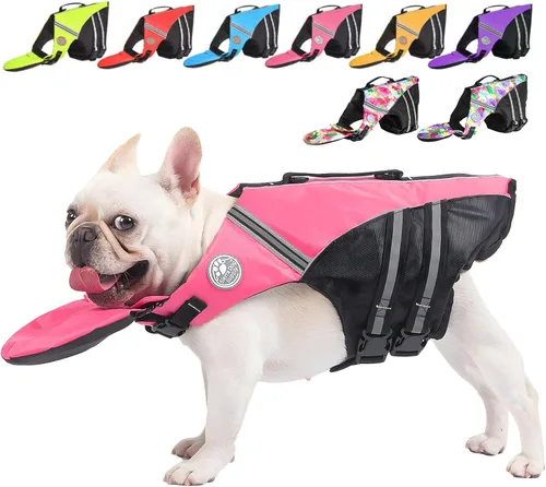 Chaleco salvavidas para perro, chaleco salvavidas para bulldog francés para nadar en barco, chaleco de natación para perros con flotador de barbilla
