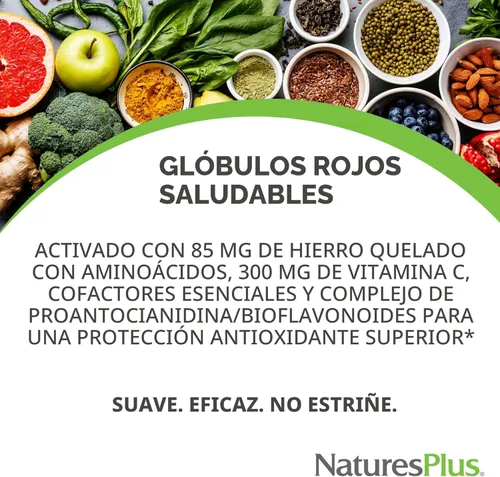 Miniatura 2 de NaturesPlus Hema-Plex Iron - 60 cápsulas de acción rápida - 85 mg de hierro quelado + vitamina C y bioflavonoides para glóbulos rojos saludables