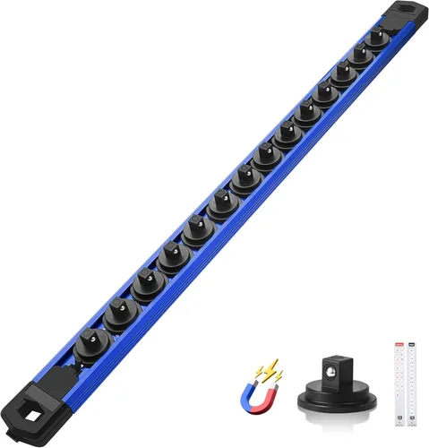 Miniatura 22 de Reniteco Juego de organizador de enchufes magnéticos, 3 piezas de 1/2 pulgada 3/8 pulgadas 1/4 pulgadas de aleación de aluminio con 40 clips Negro