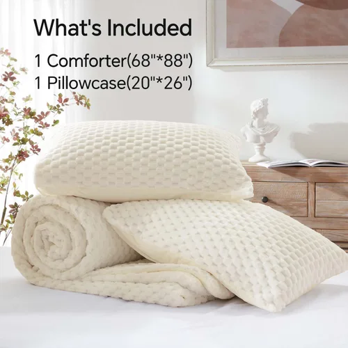 Miniatura 5 de BEDELITE Juego de Edredón Esponjoso Twin - Edredón Suave de Vellón Beige para Cama Twin, Juego de Ropa de Cama Lujoso y Cálido para Invierno, Juego