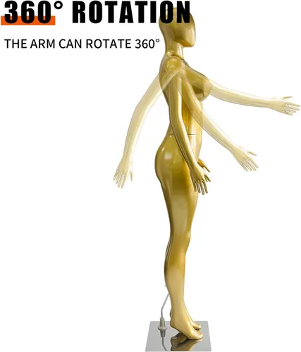 Miniatura 6 de Maniquí femenino de cuerpo completo dorado mate de 70.8 pulgadas, maniquí de exhibición de estilo brasileño con brazos ajustables, soporte de torso