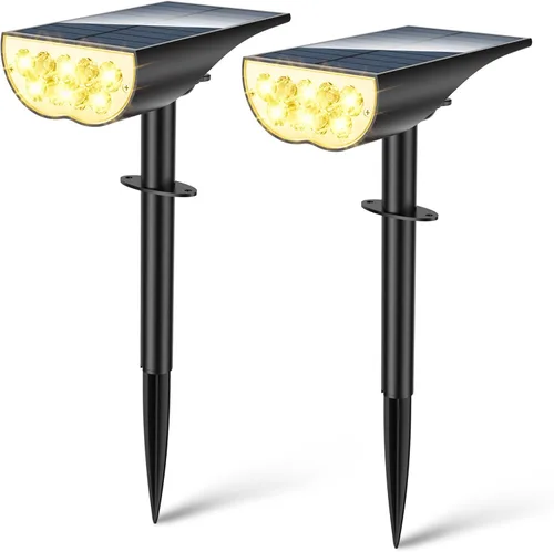 Miniatura 8 de Focos solares impermeables para exteriores, 3 modos de iluminación, focos solares, luz de atardecer a amanecer, para patio, camino, paisaje, Blanco