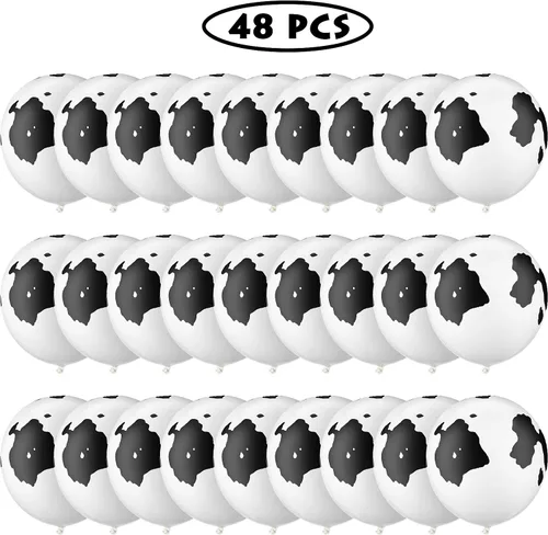 Miniatura 5 de Gejoy 48 globos de vaca de látex divertidos globos de vaca con estampado de vaca en blanco y negro, suministros de fiesta de cumpleaños