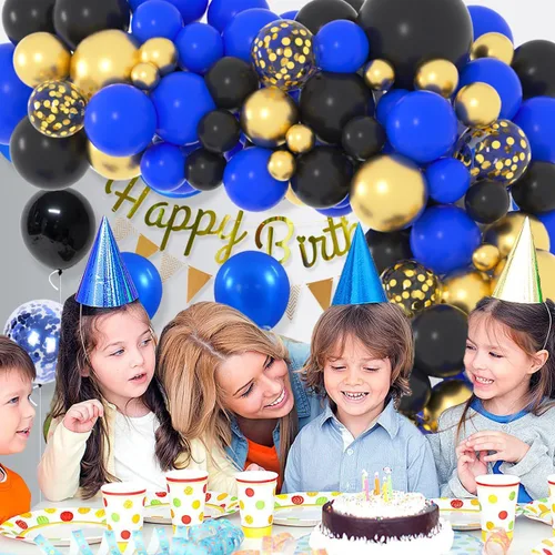 Miniatura 3 de Kit de arco de guirnalda de globos azul real, negro y dorado, globos azules y negros, globos metálicos dorados, globos de videojuegos para hombres