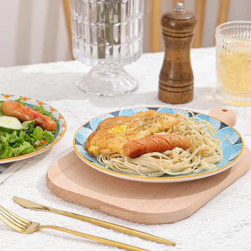 Miniatura 9 de Juego de 6 platos de postre de 8 pulgadas de cerámica para ensalada y aperitivos - Colores vibrantes para mezclar y combinar - Aptos para Mándala