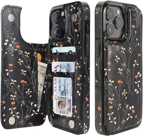 Miniatura 51 de uCOLOR Funda compatible con iPhone 15 de 6.1 pulgadas con ranura para tarjetero, función atril, doble cierre magnético y bloqueo RFID, funda de 6.1